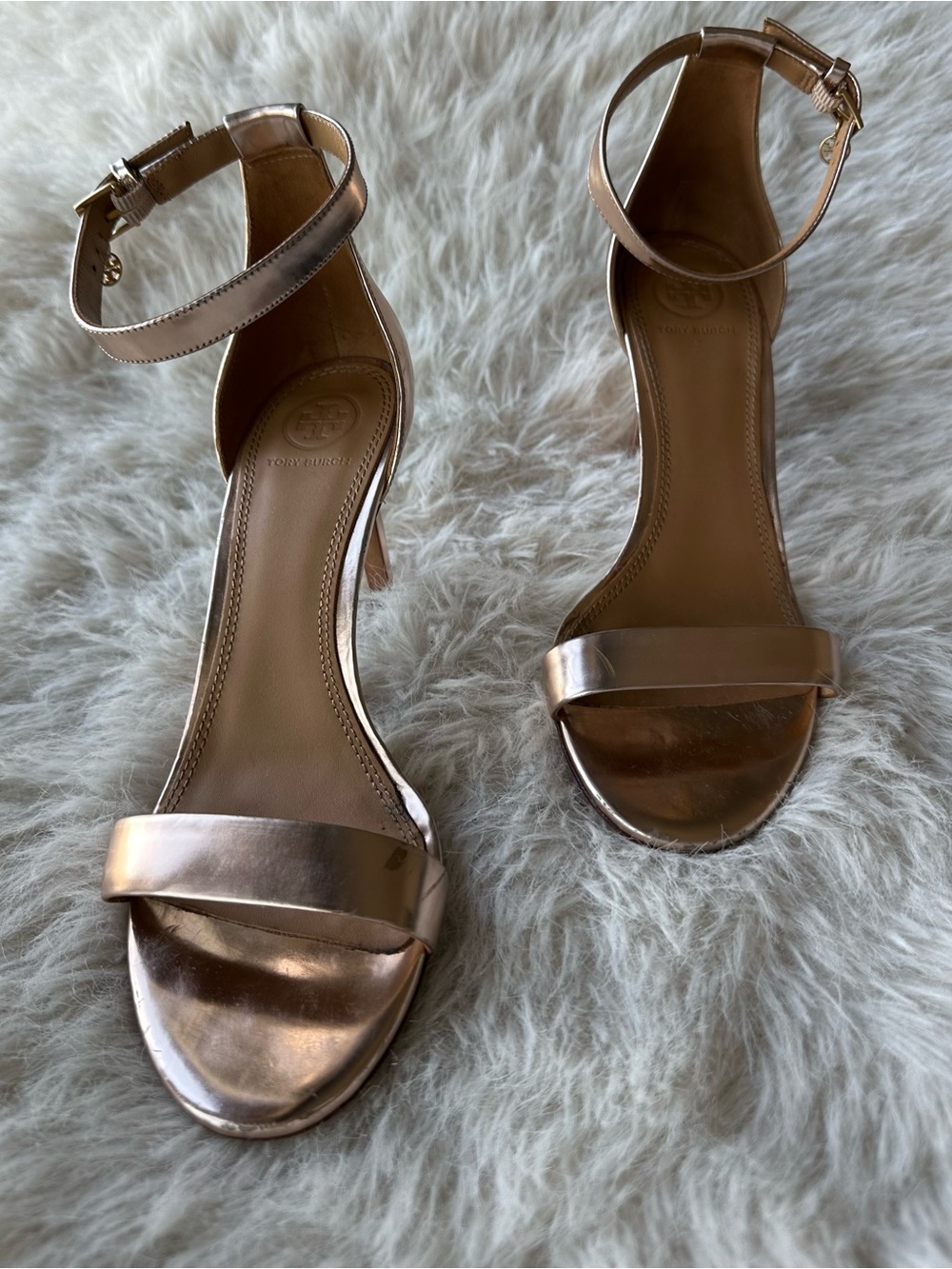 Tory Burch Metallic rose Gold Ankle-Strap Stiletto Sandals 8 heels